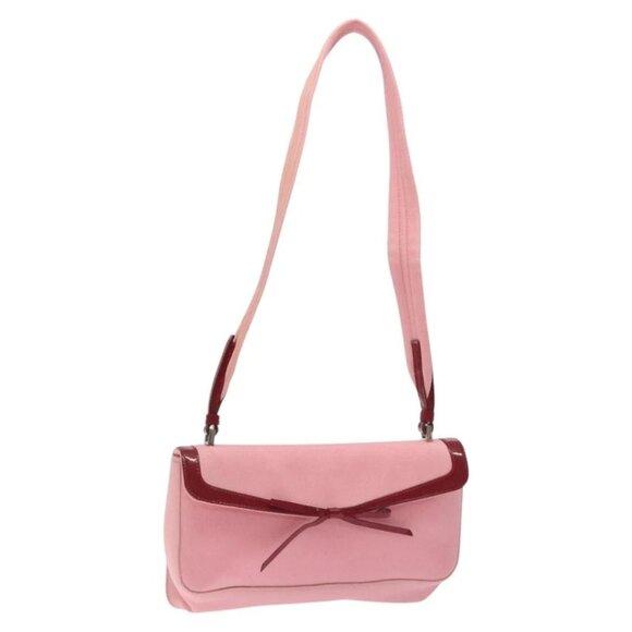PRADA Shoulder Bag Canvas Pink Silver Auth 127866 - Picture 1 of 16
